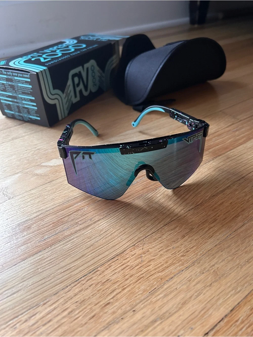 Pit Viper Shield Sunglasses in Teal and Purple Mirror